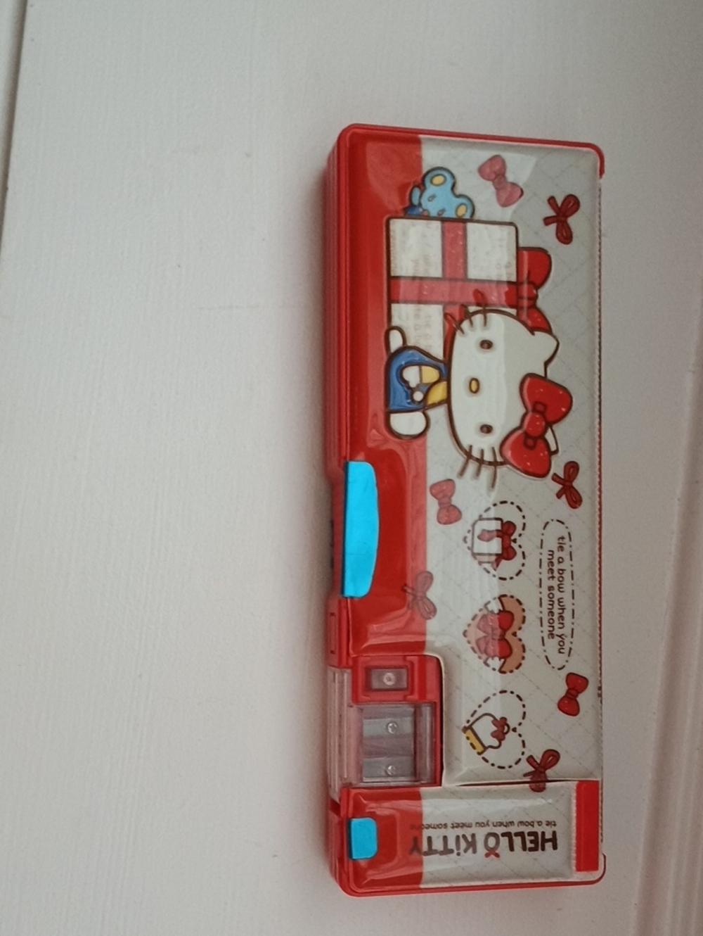 Hello Kitty Red Pencil Case with Blue Accent and Cute Character Art